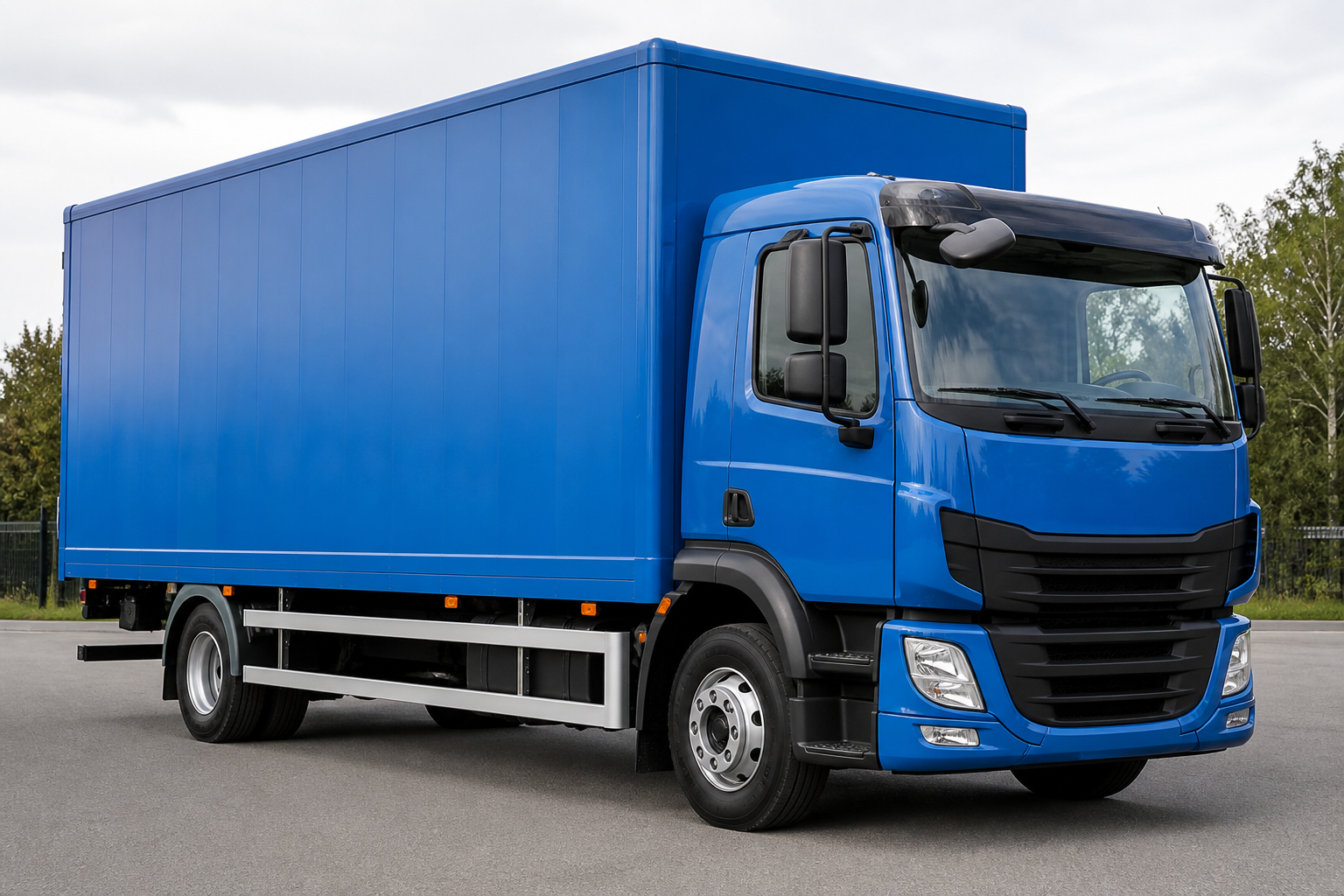Blue cargo box truck